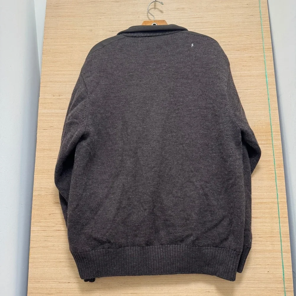 Orvis Mens Full Zip Knit Cardigan Sweater Brown Shoulder Patches Size‎ L Large